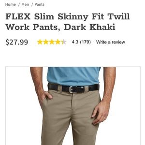 dickies men's slim skinny fit twill work pant